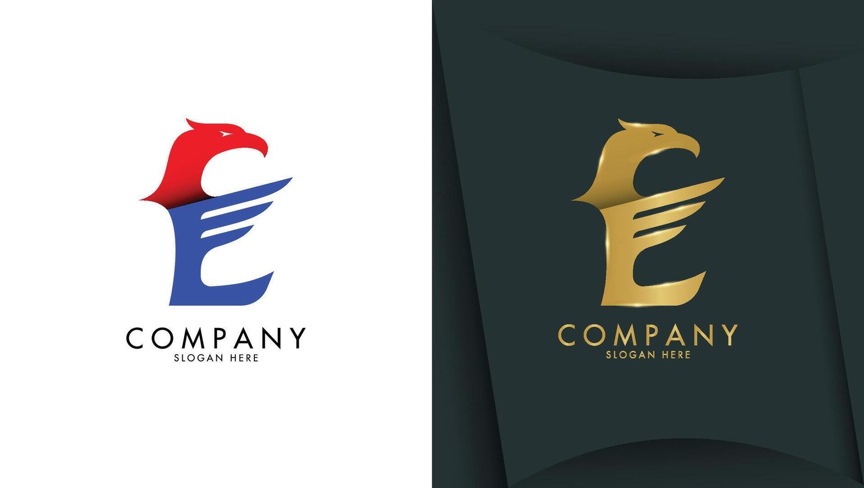 Letter e logo with eagle head in minimalist style vector