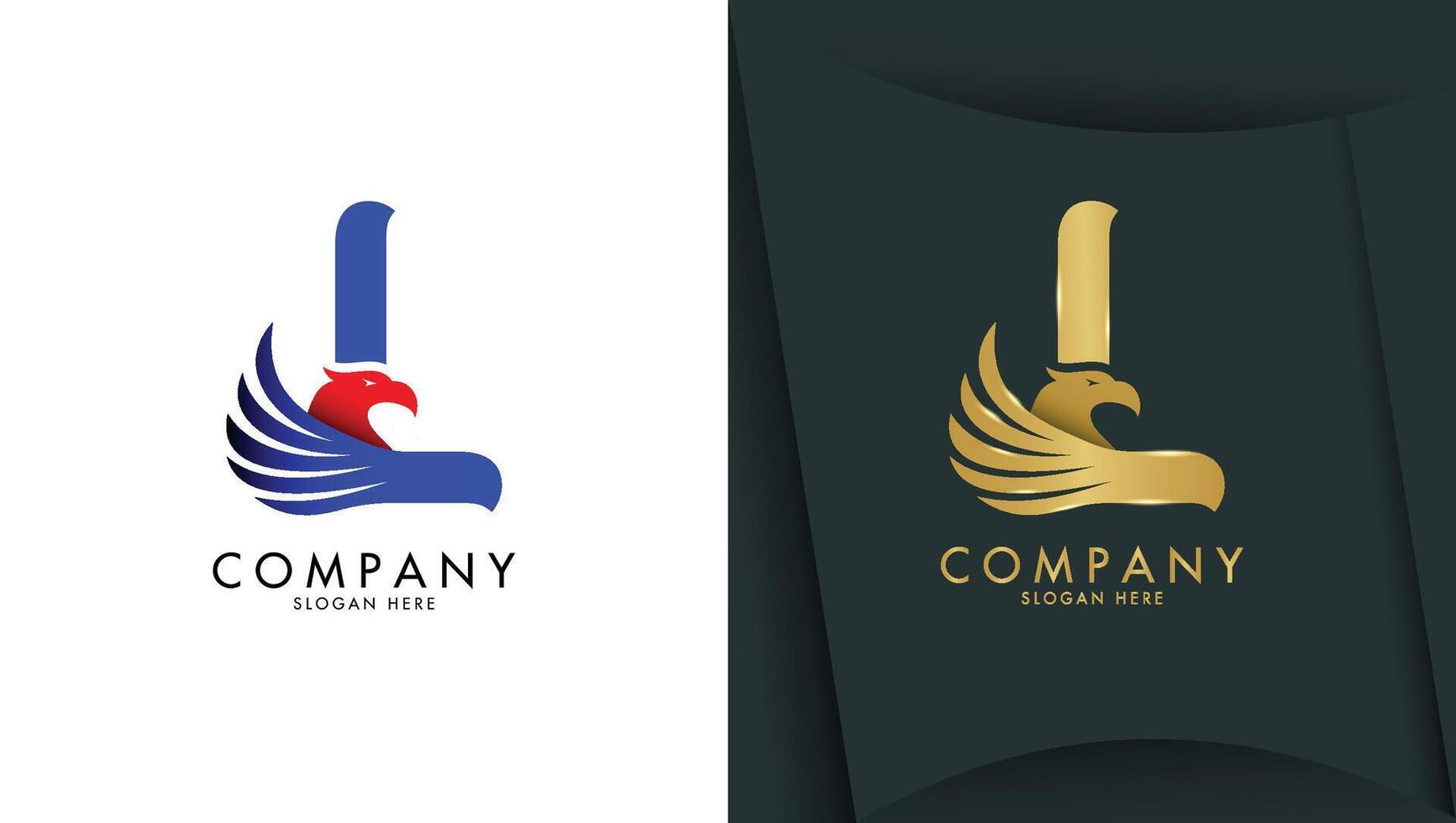 Letter l logo with winged eagle head below vector
