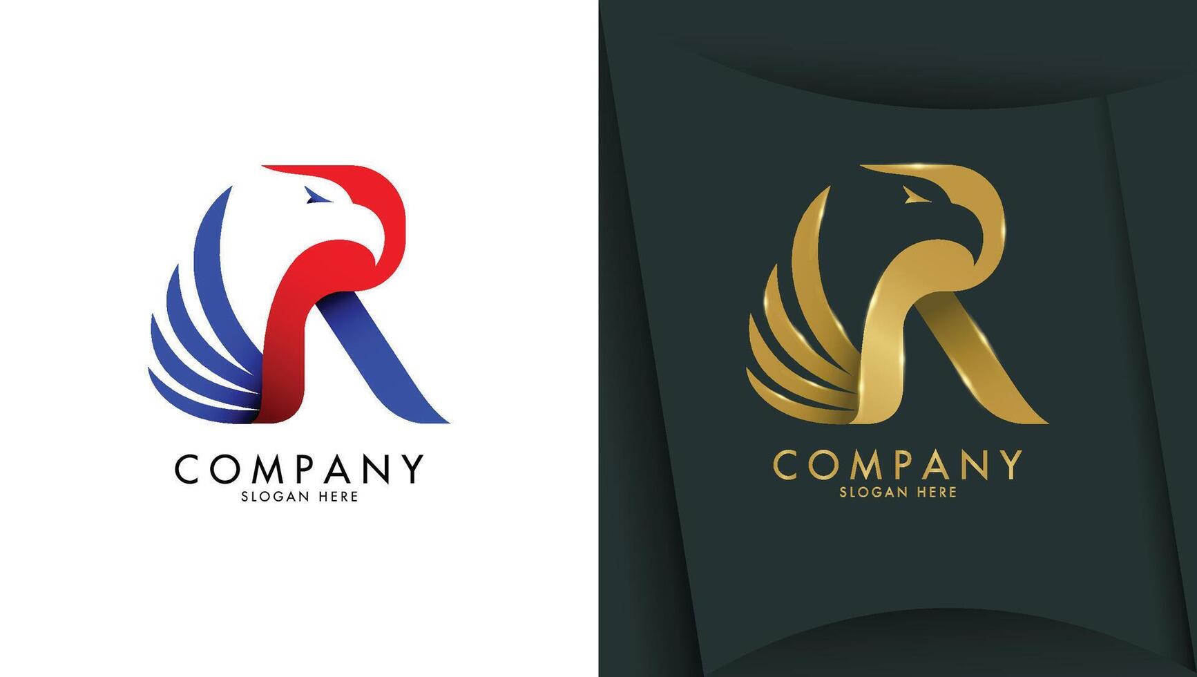 Letter r logo with eagle head in minimalist style vector