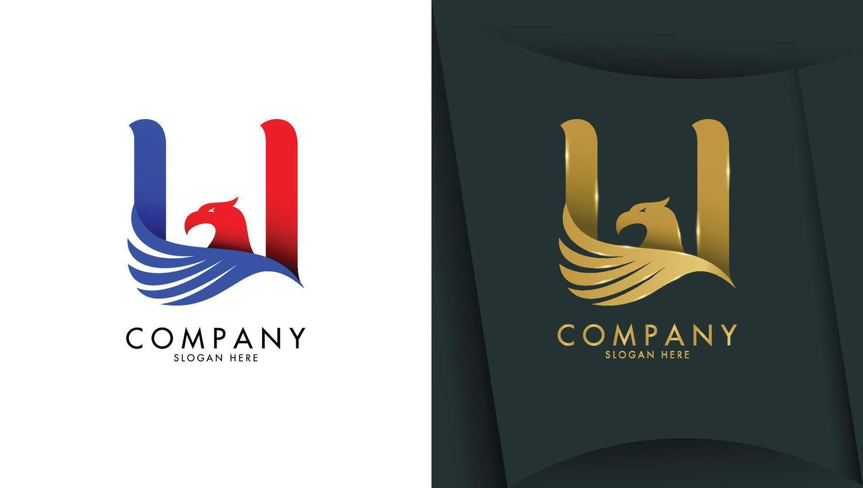 Letter u logo with eagle head in minimalist style vector