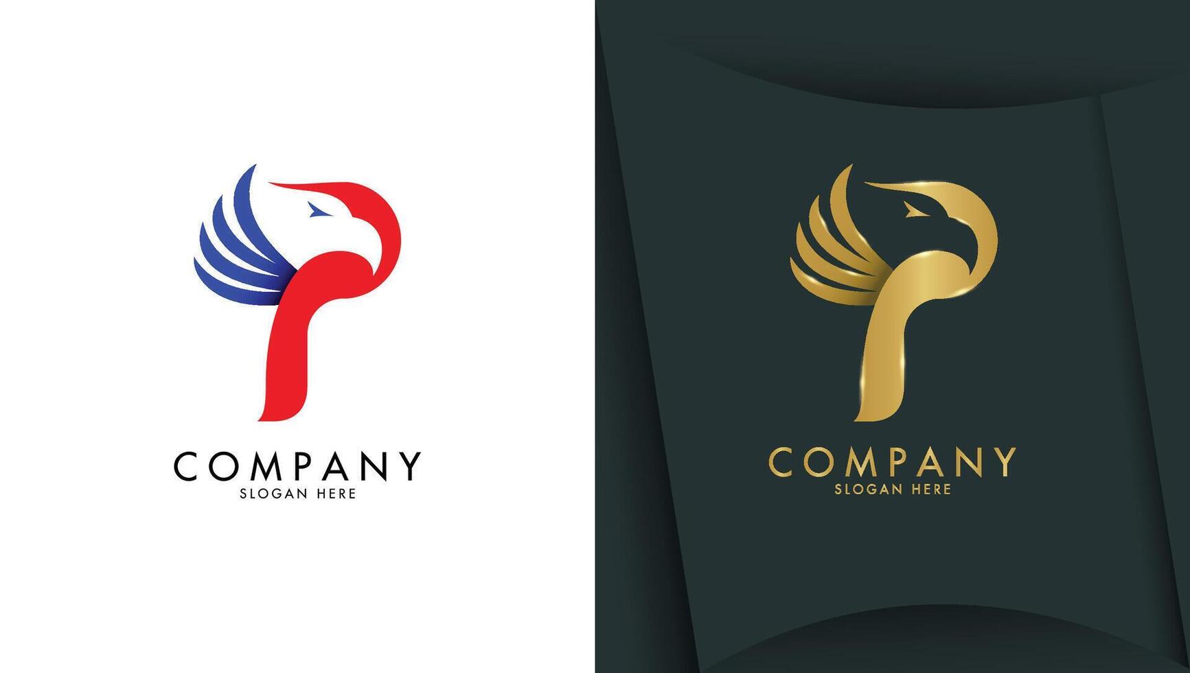 Letter p logo with eagle head in minimalist style vector