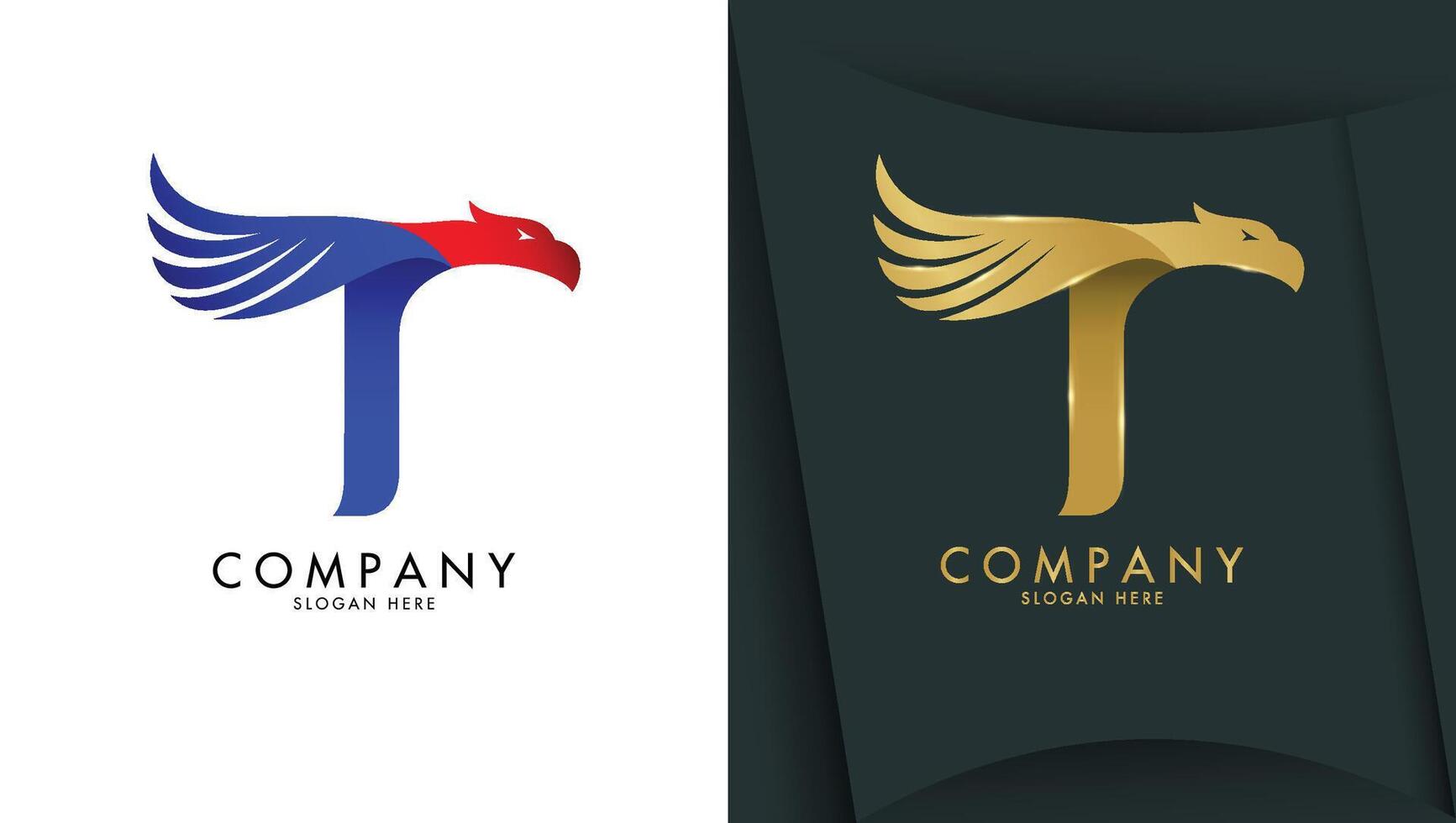 Letter t logo with eagle head in minimalist style vector