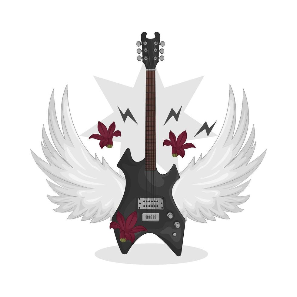 Illustration of electric guitar with wings vector