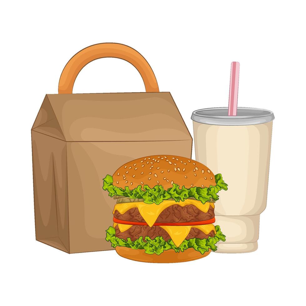 ilustración de hamburguesa y soda vector