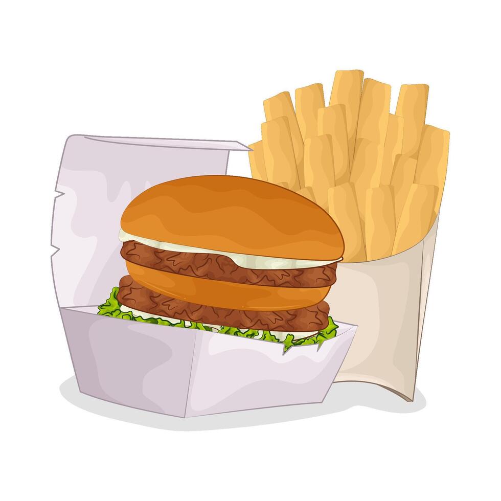 ilustración de hamburguesa y francés papas fritas vector