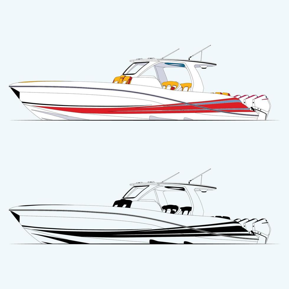 Boat vector in two styles one color and a luxury style illustration.