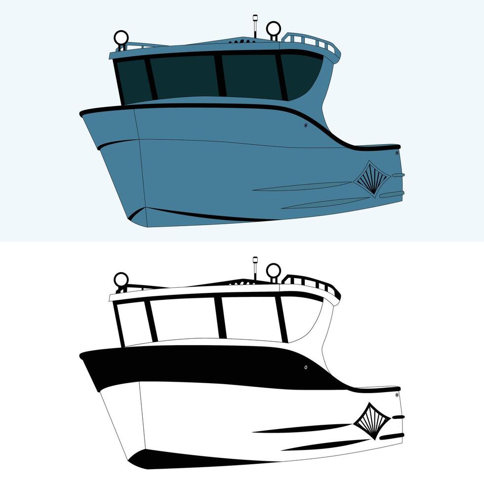 barco vector en dos estilos uno color y un lujo estilo ilustración.