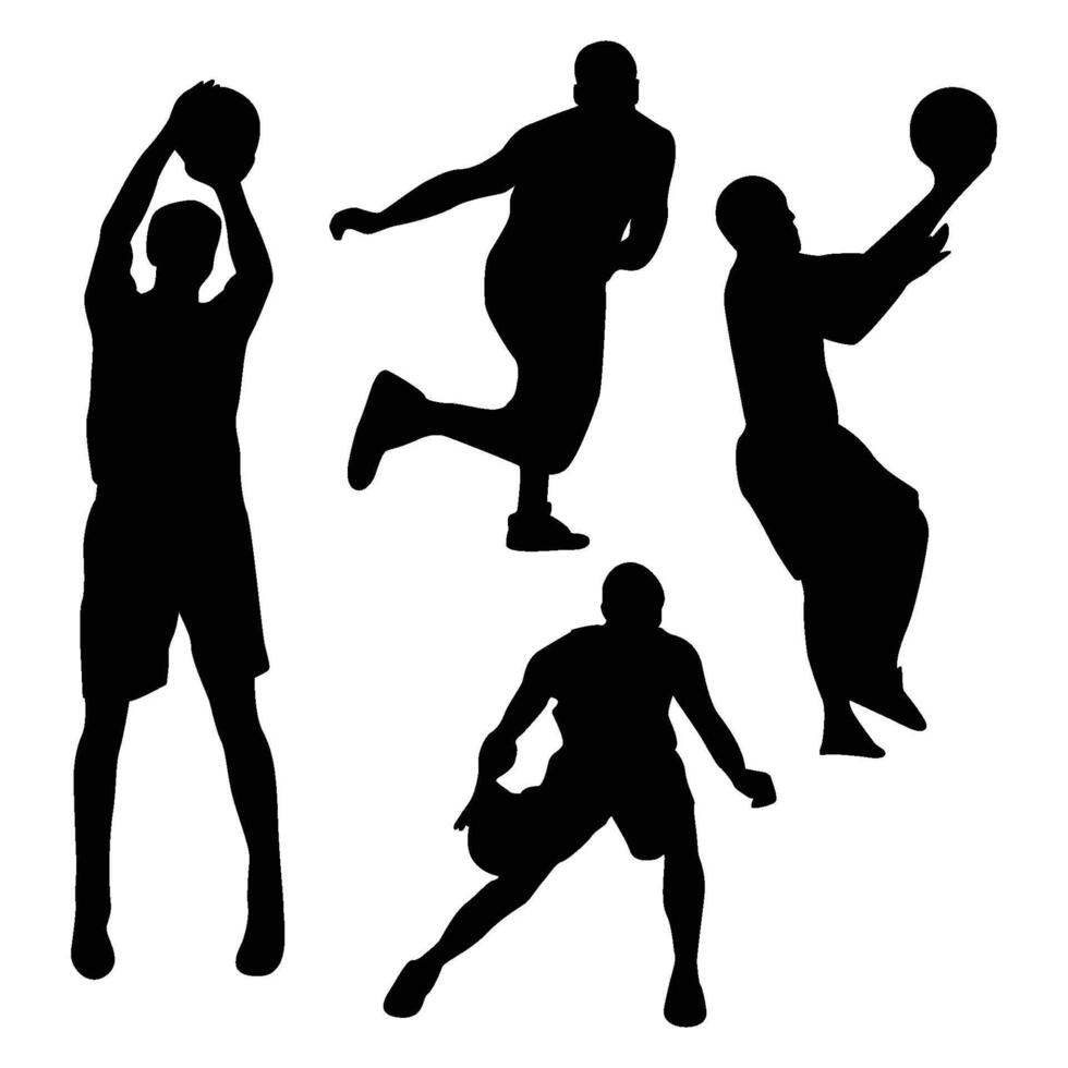 baloncesto silueta recopilación, conjunto de siluetas de baloncesto jugadores vector