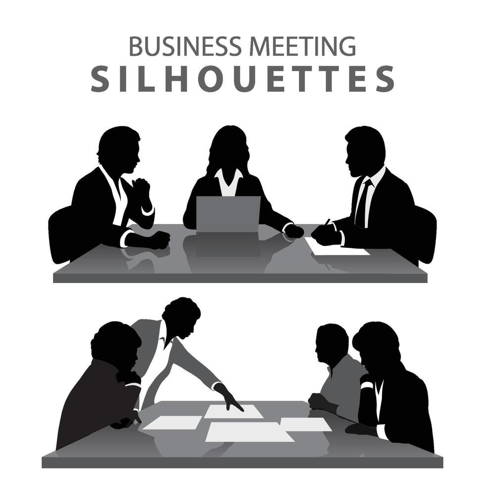 Open Office Discussion, Business meeting vector silhouette.