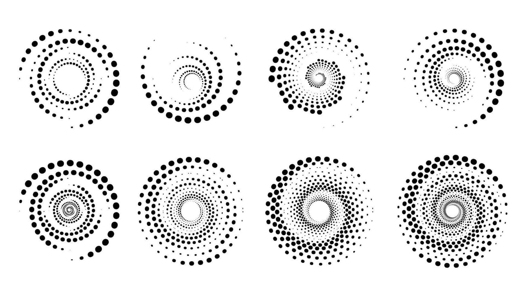 punteado espiral trama de semitonos circulo recopilación. geométrico diseño para para marco, logo, tatuaje, web páginas, huellas dactilares vector