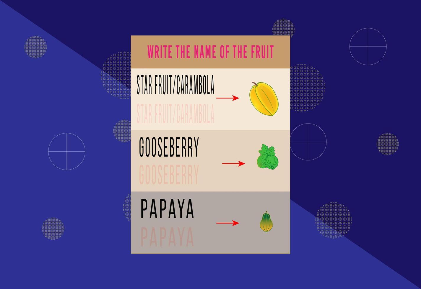 Practice writing names of fruits. Handwriting practice for kids. vector