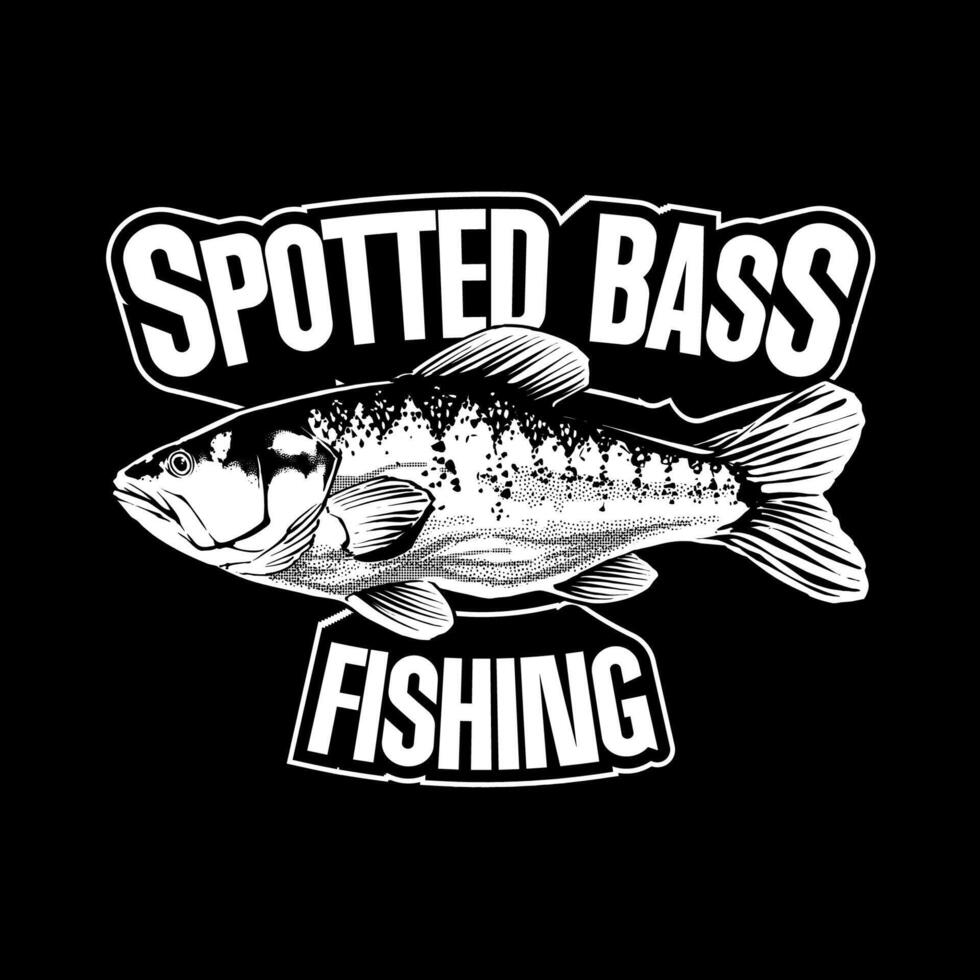 the black and white spotted bass fishing illustration vector