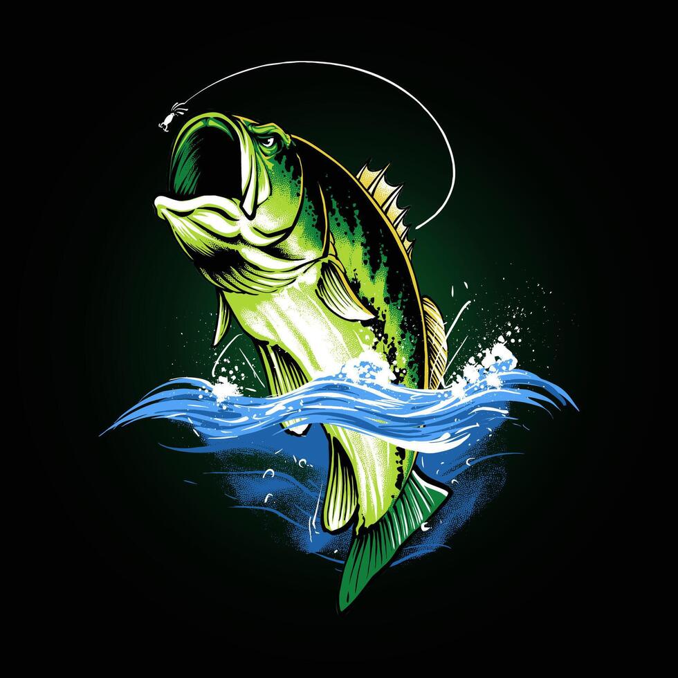 the largemouth bass fishing illustration vector