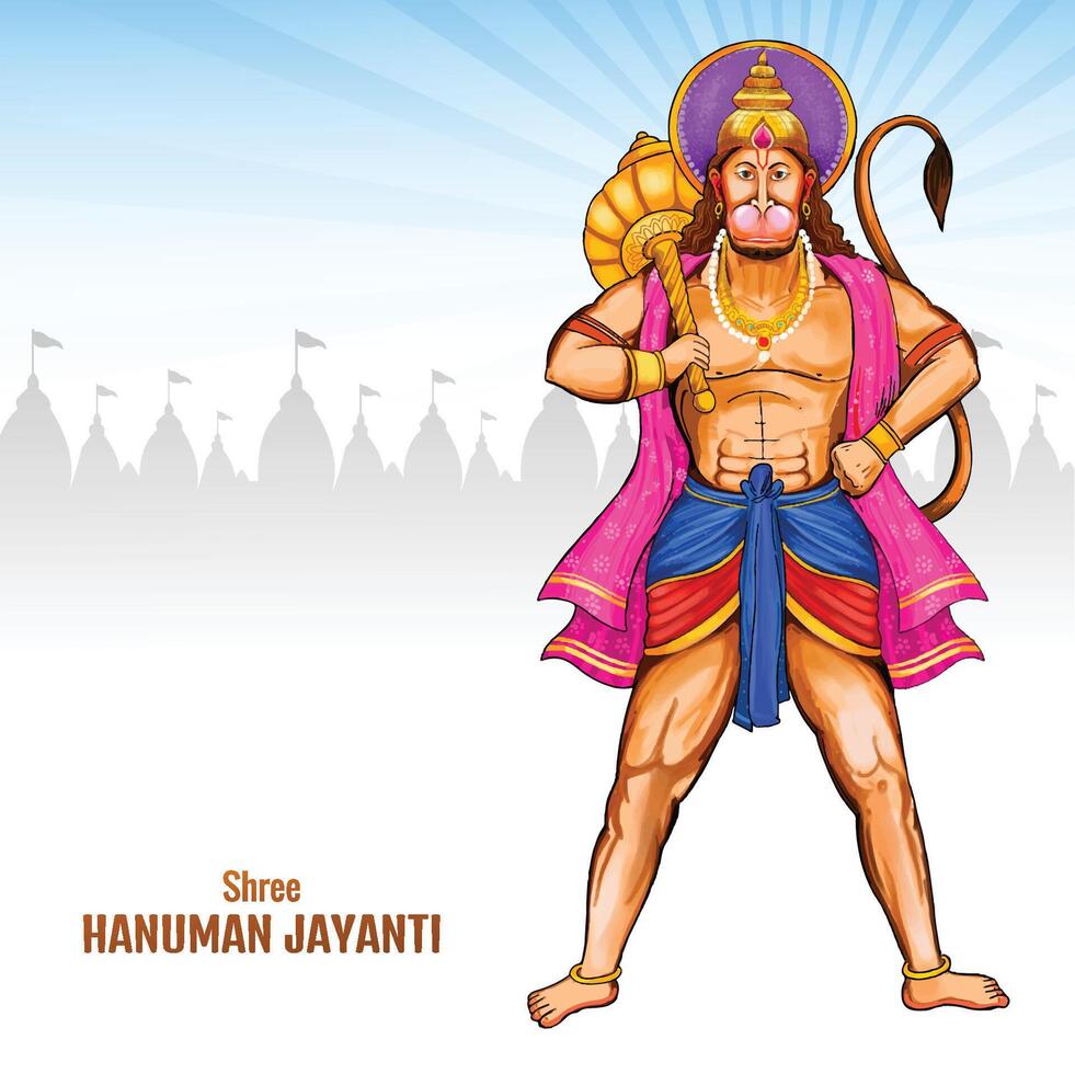 Jay shri ram happy hanuman jayanti festival card background vector