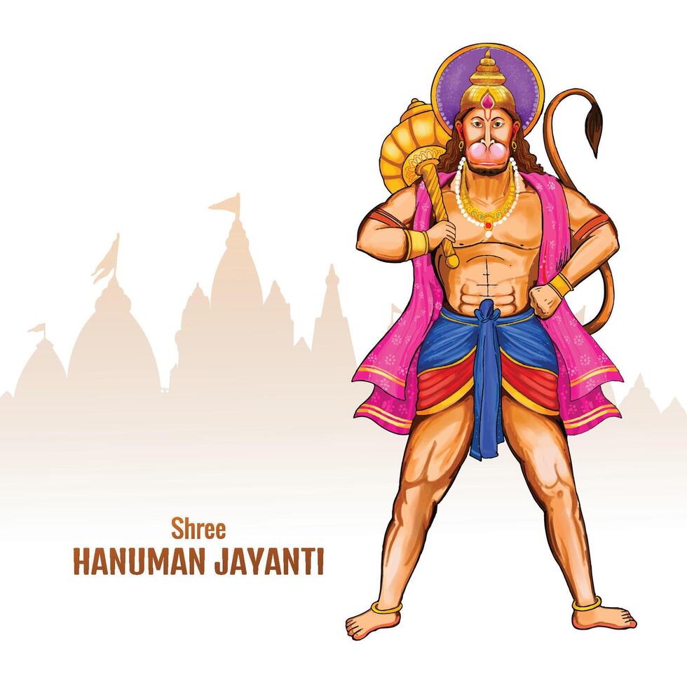 ilustración de señor Hanuman para Hanuman Jayanti festival tarjeta antecedentes vector