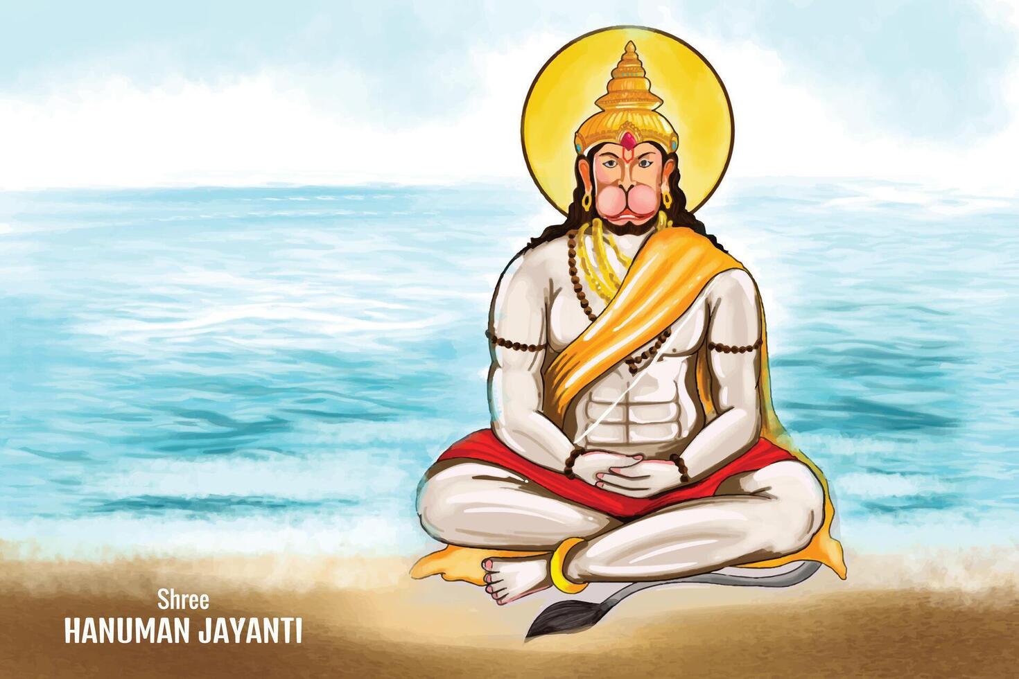 Haapy hanuman jayanti on lord hanuman celebration illustration background vector