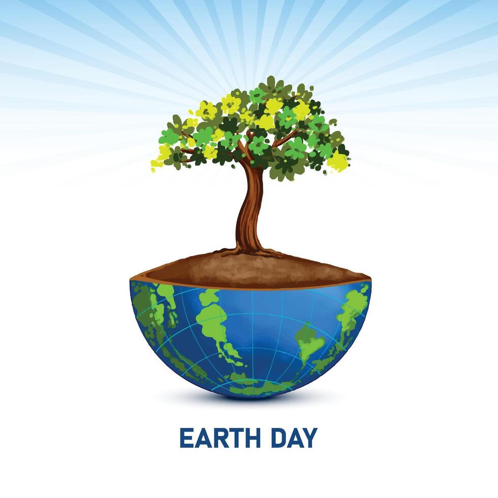 Hand draw tree with half globe concept happy earth day background vector