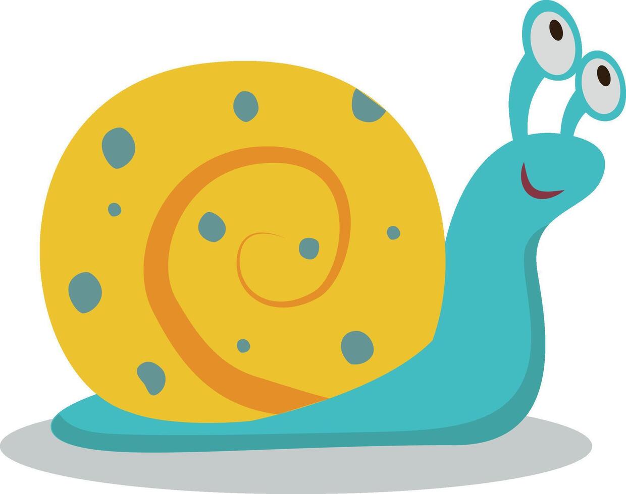 A cute snail. A cartoon character. Vector stock illustration A cute surprised snail with a rolled-up shell. A character from the Kawaii cartoon. Vector illustration.