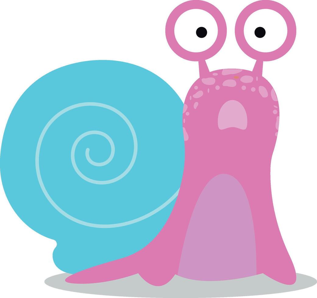 A cute surprised snail. A Cartoon Character. Vector stock illustration A cute, surprised snail with a rolled-up shell. Kawaii cartoon character. Vector illustration.