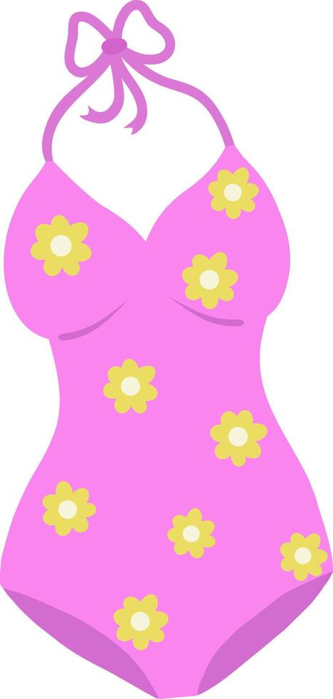 Fashionable women's swimsuit in pink. Stylish women's swimsuit in pink with flowers highlighted on a white background. Vector illustration of beachwear.