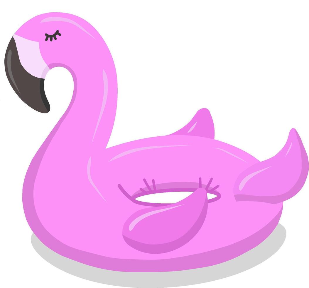Inflatable swimming circle with pink flamingo highlighted on a white background. Vector flat symbol of summer. An illustration for advertising a beach party. Inflatable rubber toy for water and beach.