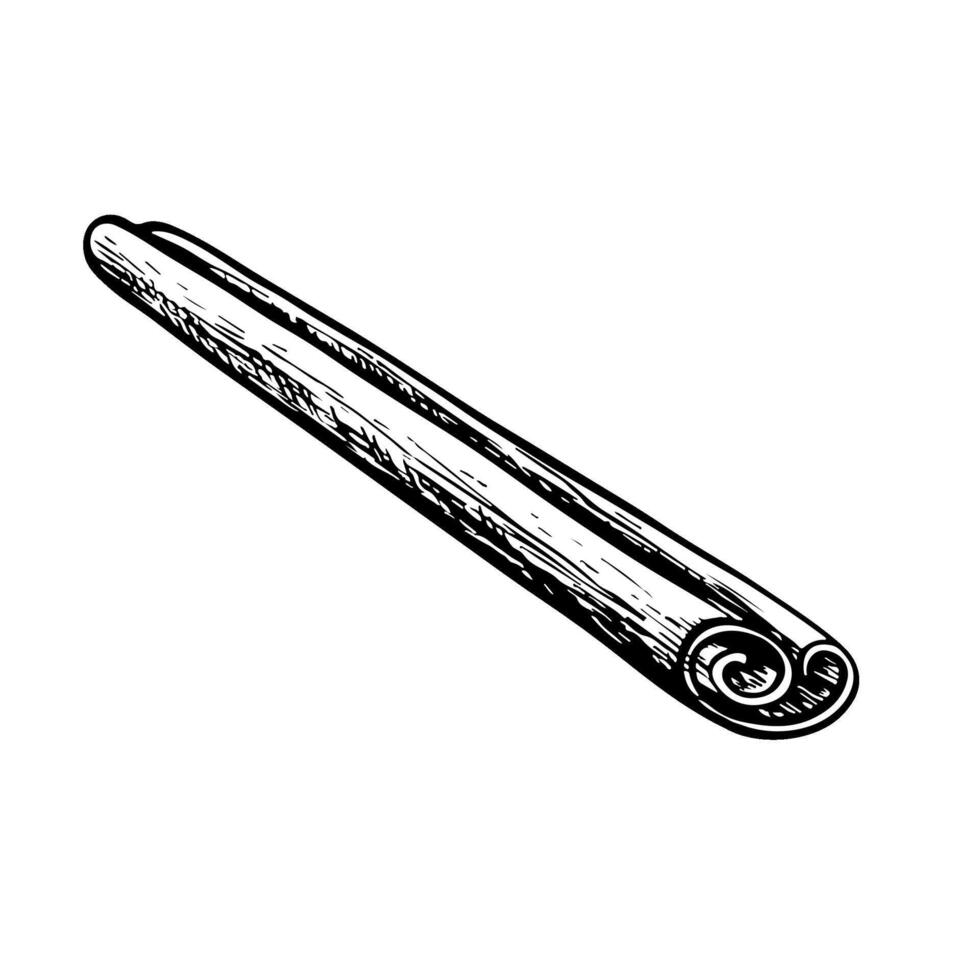 Cinnamon stick, black and white vector illustration. For packaging, logos and labels. For banners, flyers, menus and posters.