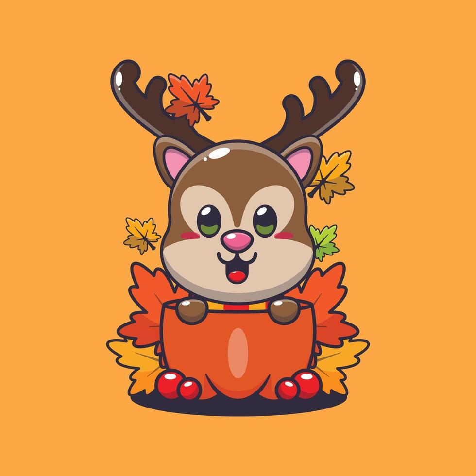 Cute deer in a pumpkin at autumn season. vector