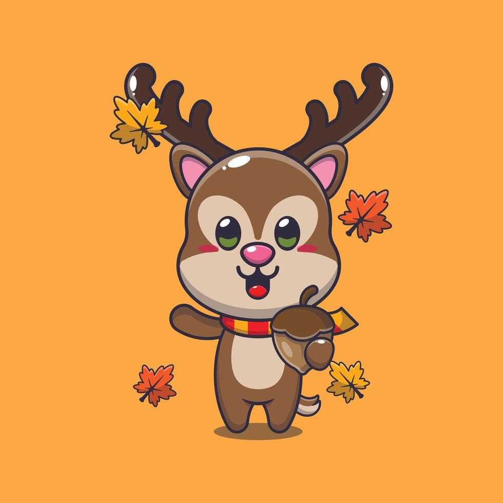Cute deer with acorns at autumn season. vector