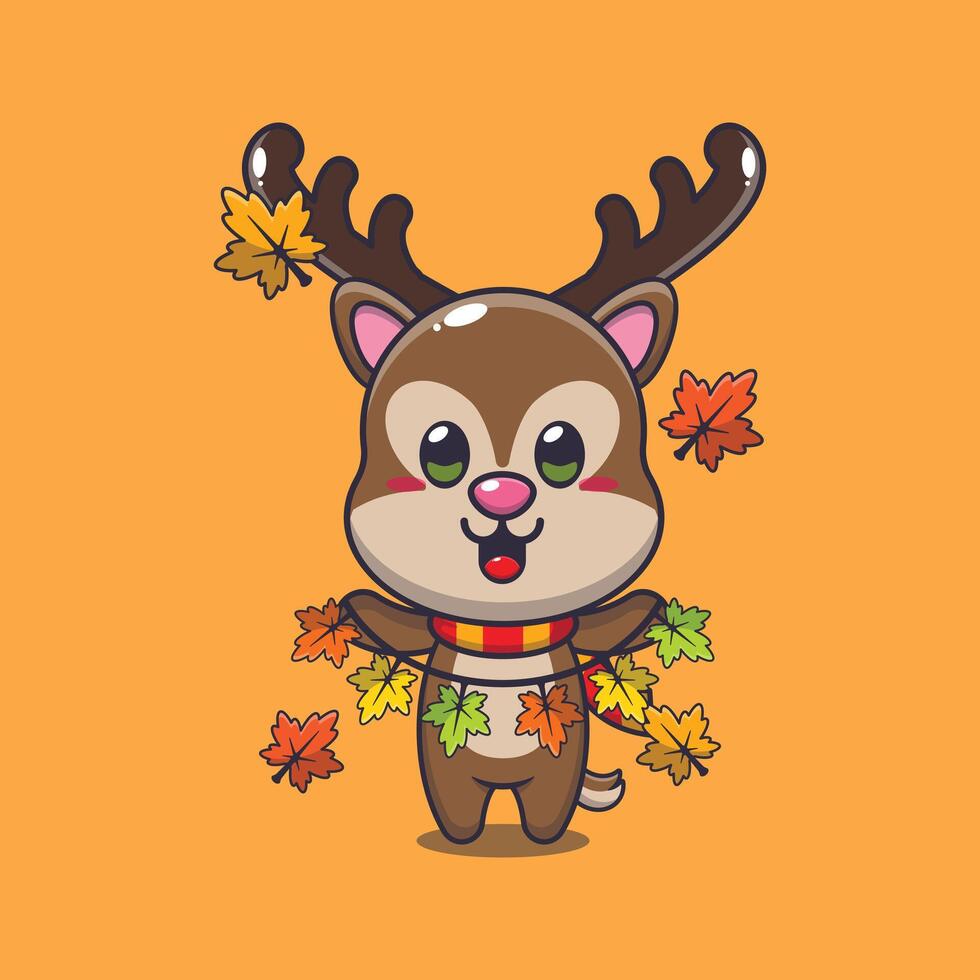linda ciervo con otoño hoja decoración. vector