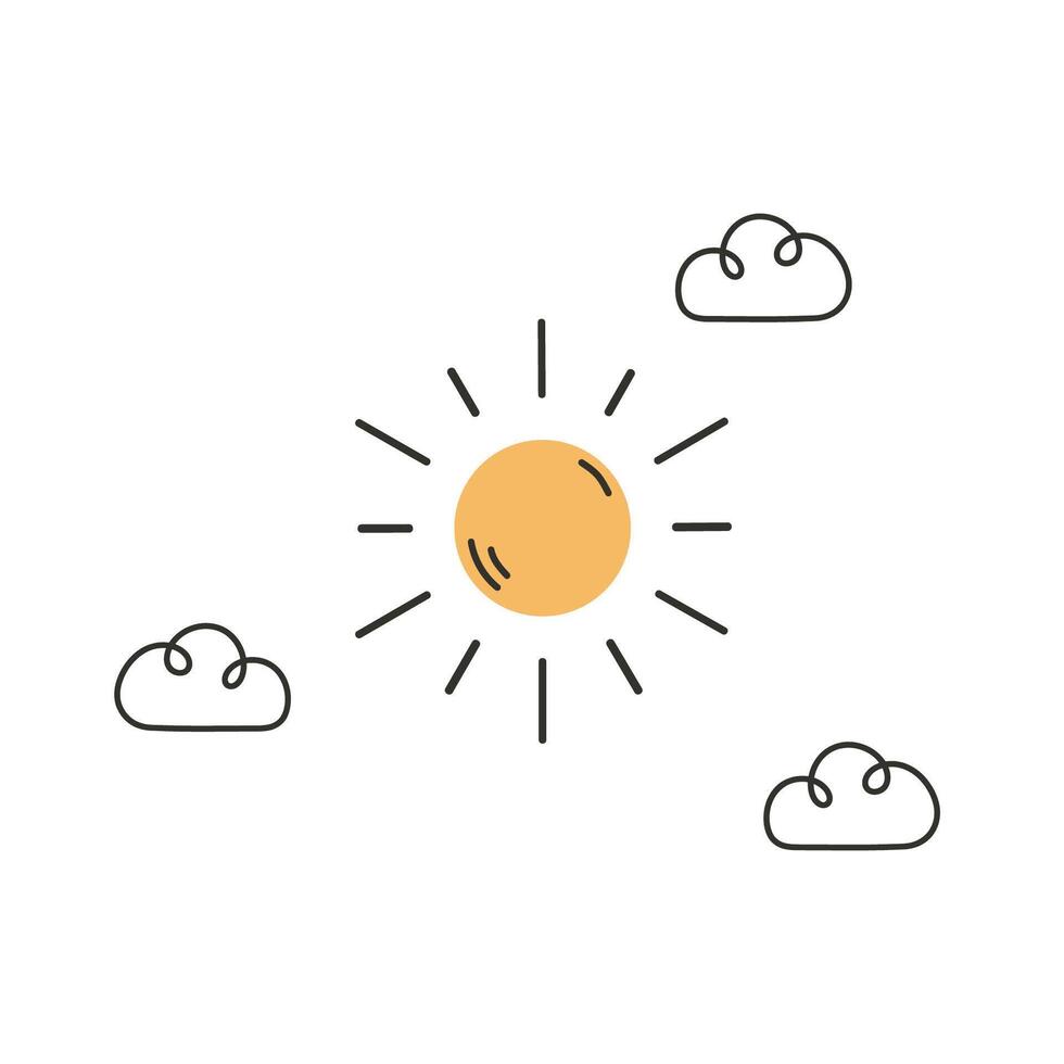 Cute doodle sun and cloud vector