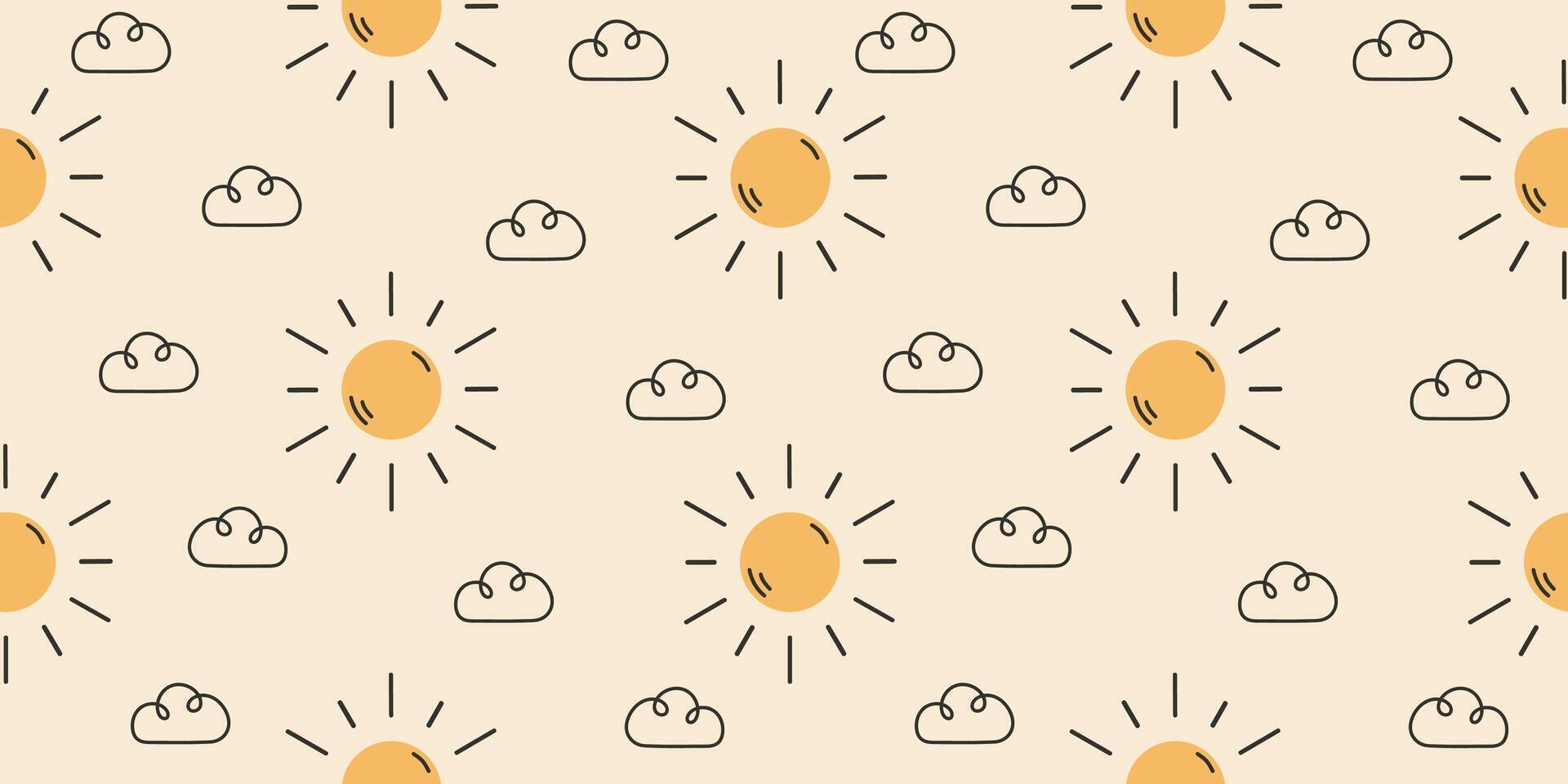 Cute pattern with hand drawn sun and clouds vector
