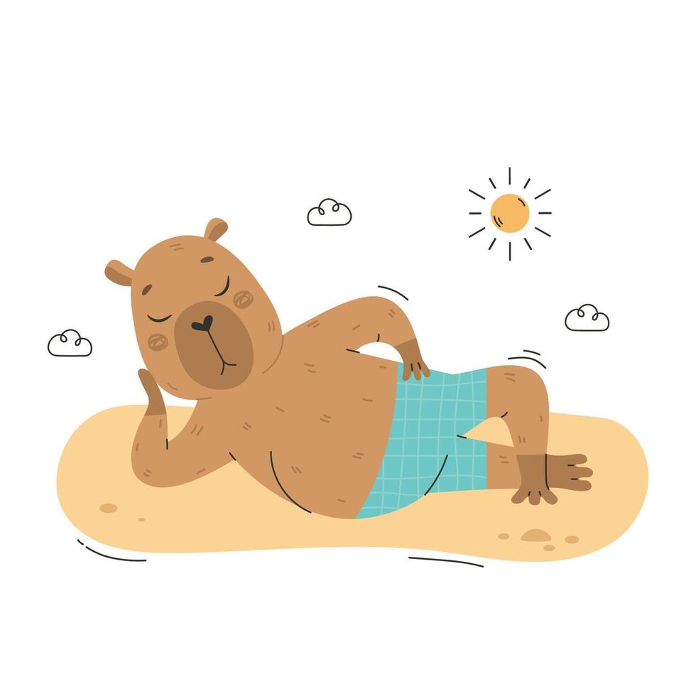 Capybara relaxing on seashore at summer holidays vector