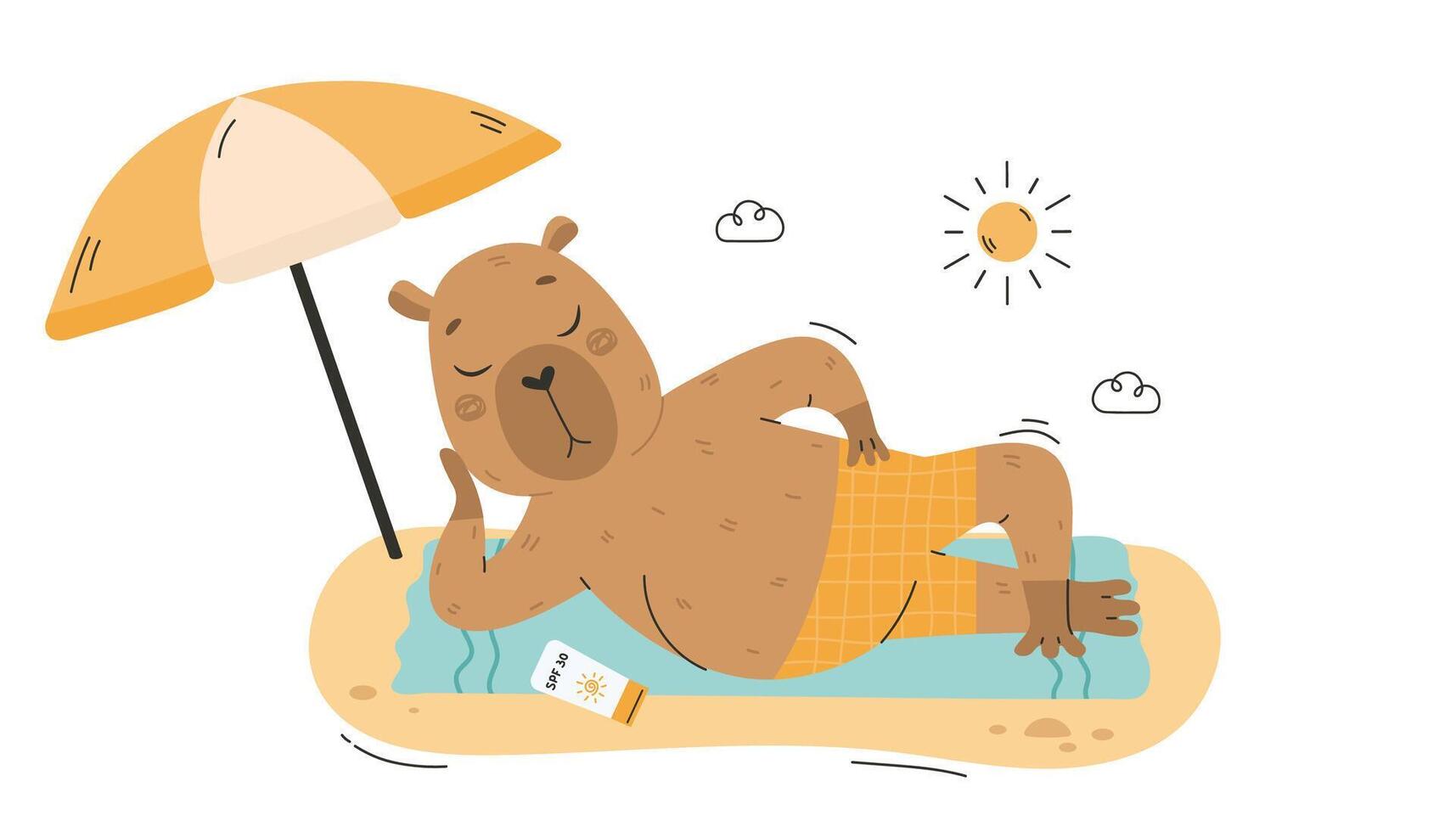 Capybara relaxing on seashore at summer holidays vector