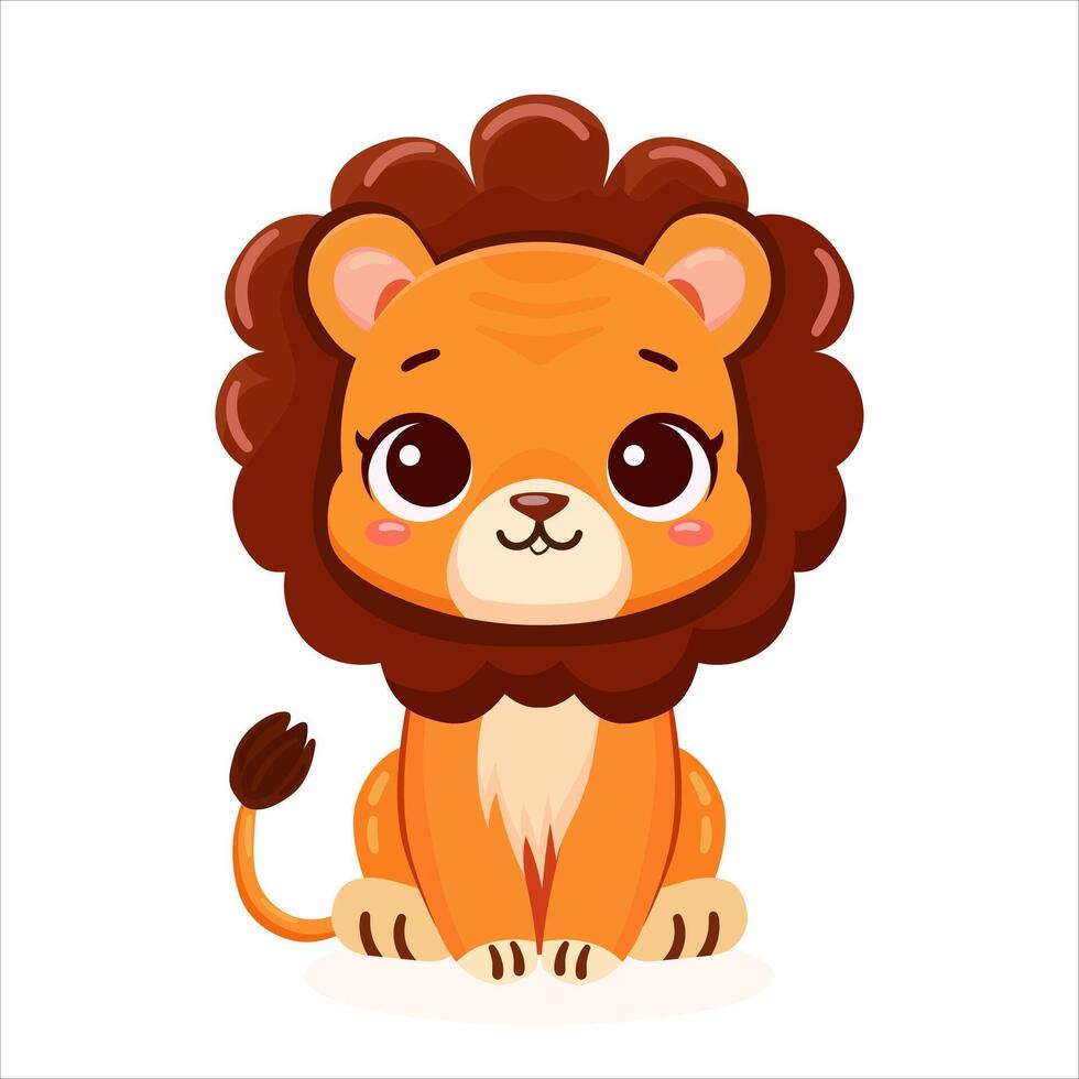 Cute Young Lion Stands On White vector