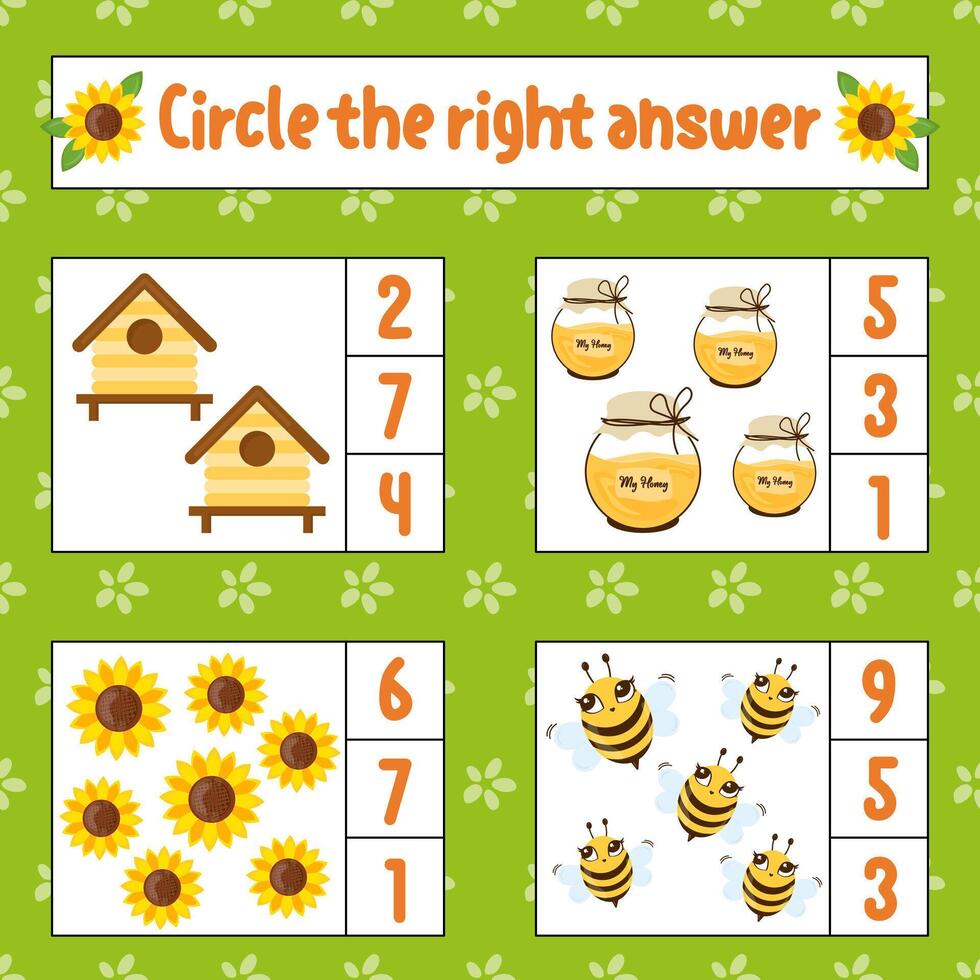 Circle the correct answer education worksheet development activity page with drawings game vector