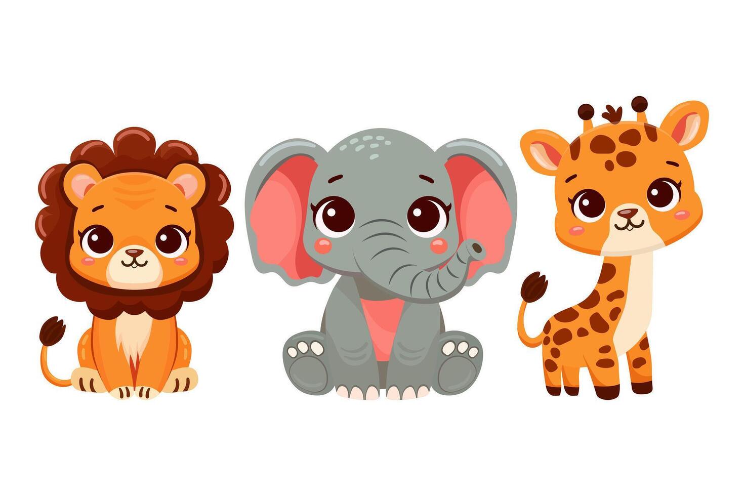 Cute Young giraffe lion elephant Stands On White 41888191 Vector Art at