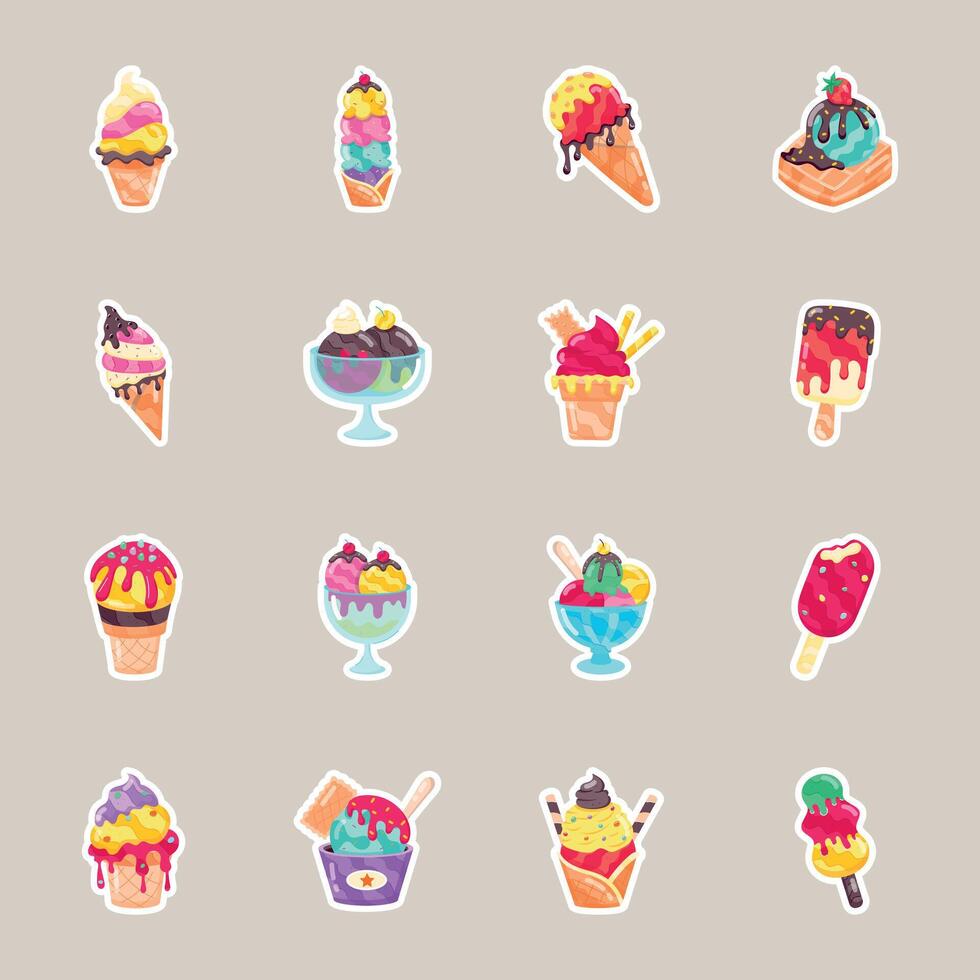 paquete de crema postres plano estilo pegatinas vector