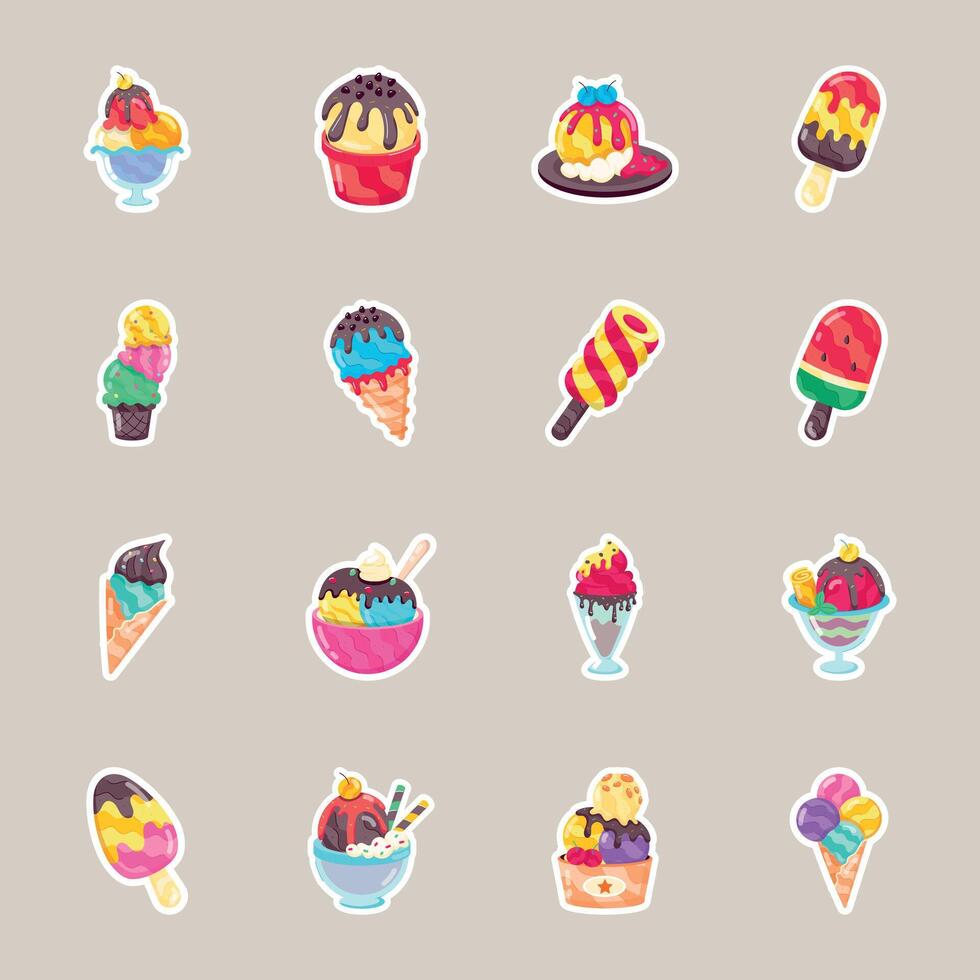 Bundle of Milk Desserts Flat Style Stickers vector