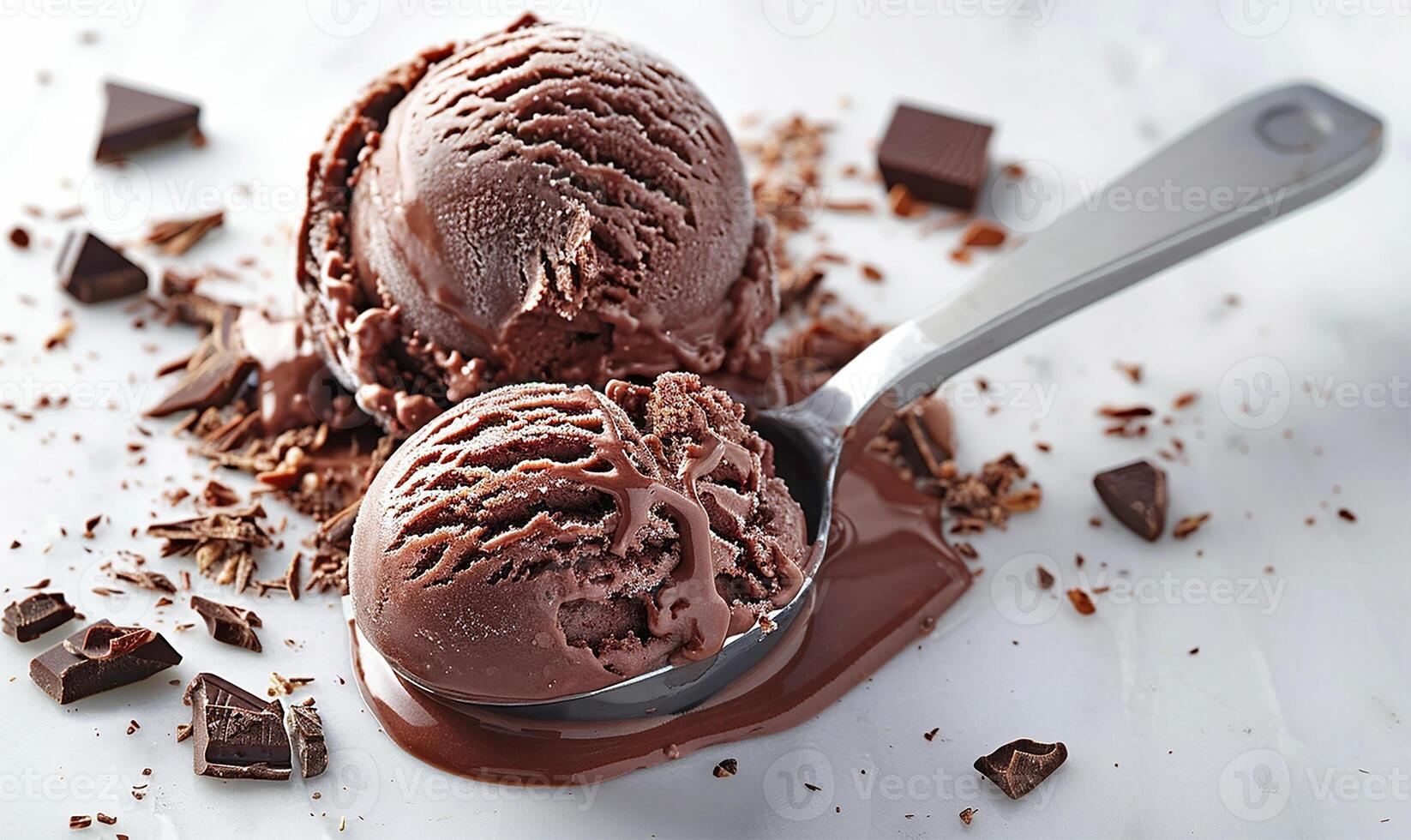 AI generated Scoop of chocolate ice cream, white background photo