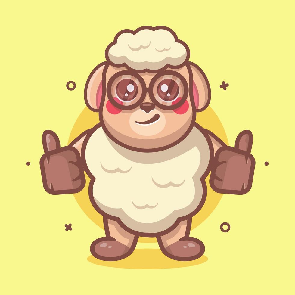 funny sheep animal character mascot with thumb up hand gesture isolated cartoon vector