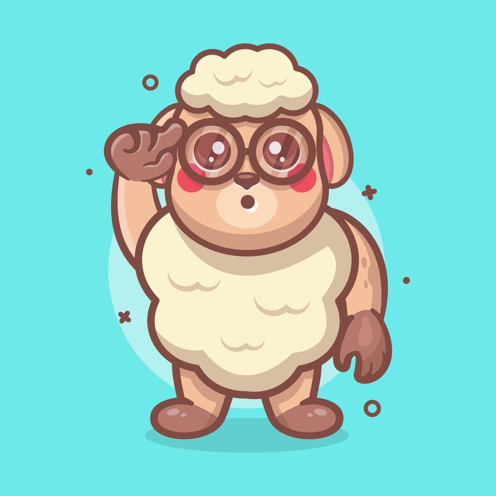nerd oveja animal personaje mascota con pensar gesto aislado dibujos animados en plano estilo diseño vector