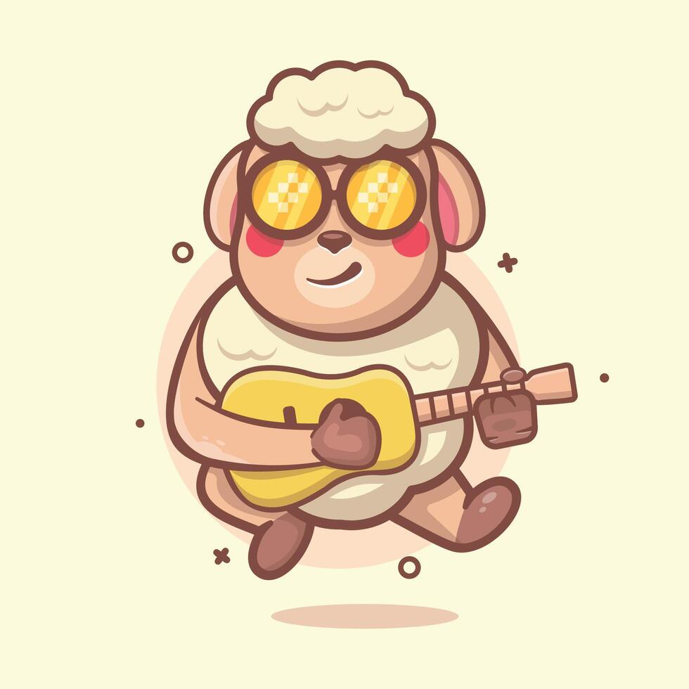 cool sheep animal character mascot playing guitar isolated cartoon vector