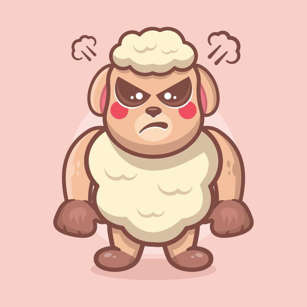 grave oveja animal dibujos animados personaje mascota con un enojado expresión vector