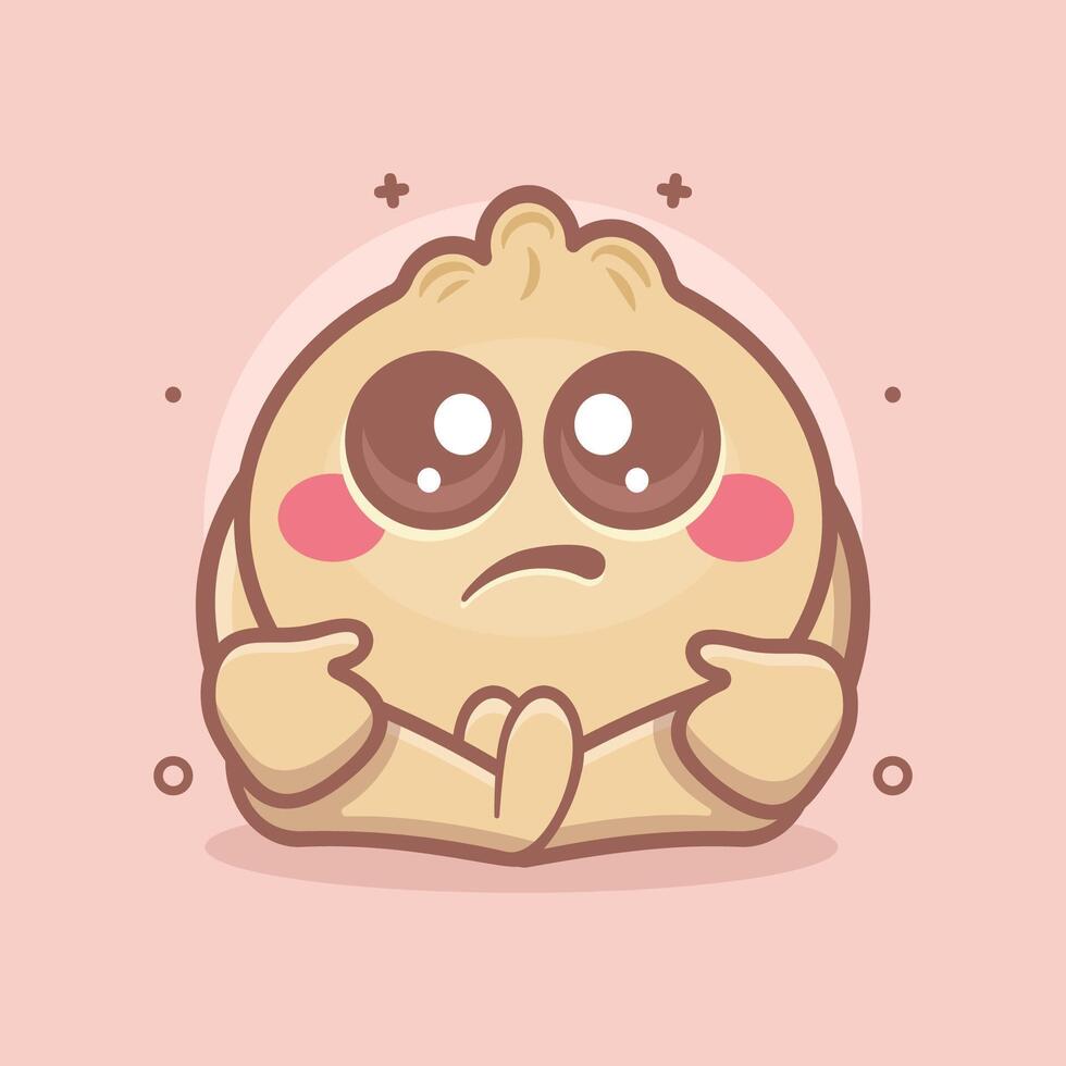 kawaii dim sum food mascot with sad expression isolated cartoon in flat style design vector
