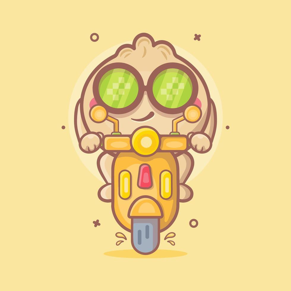cool dim sum food character mascot riding scooter motorcycle isolated cartoon in flat style design vector