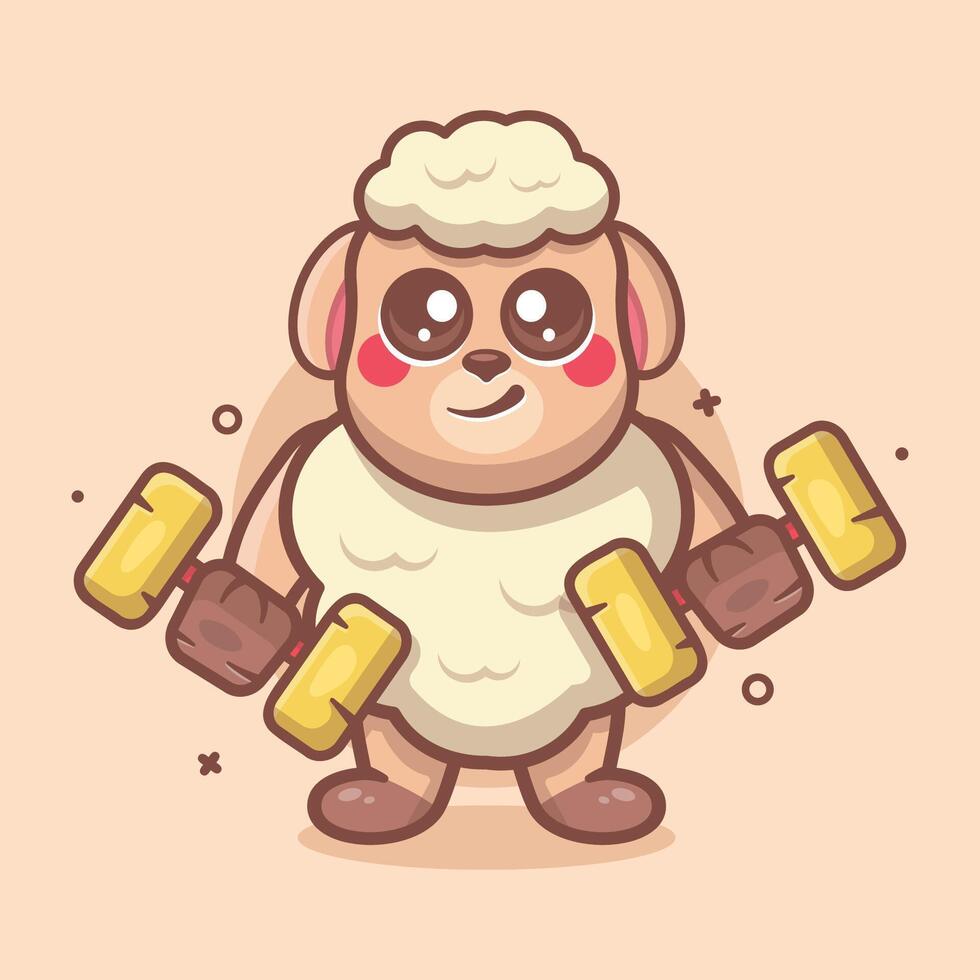 cute sheep animal character mascot doing bodybuilding using dumbbell isolated cartoon vector