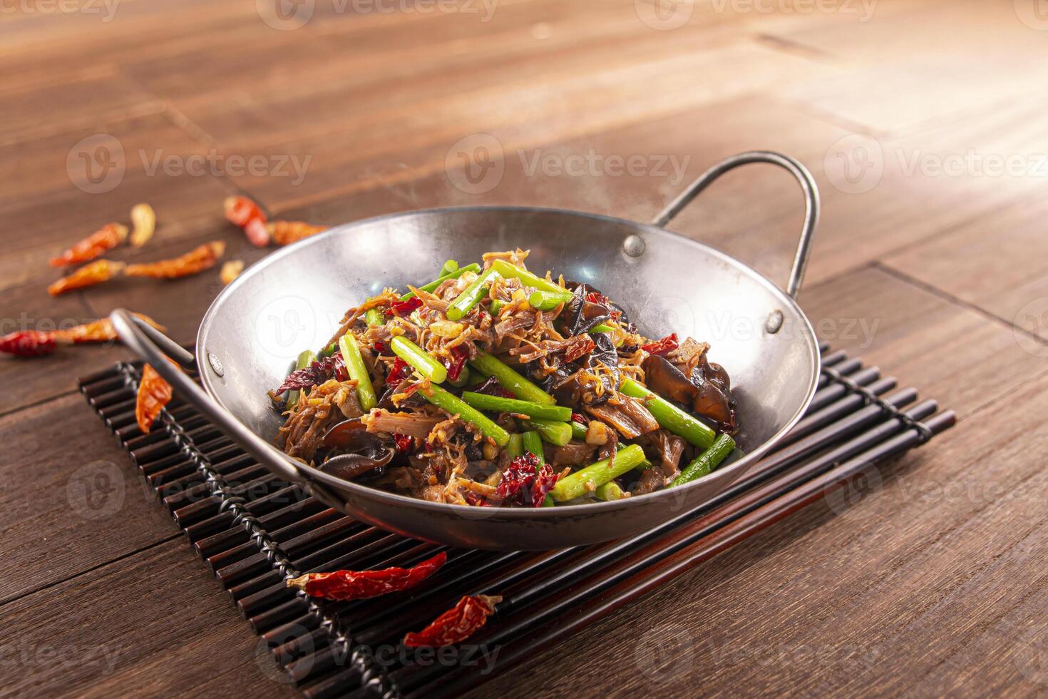 Chinese yam casserole with garlic core and black fungus served dish isolated on wooden table top view of Hong Kong food photo