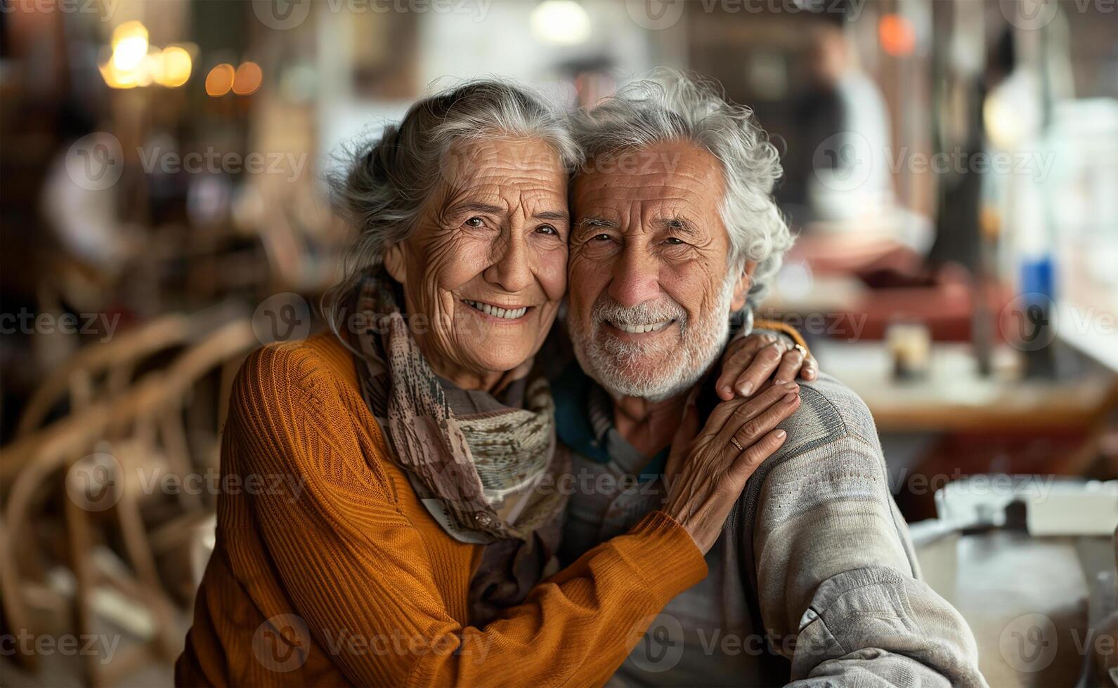 ai generado alegre mayor pareja, felizmente sonriente foto