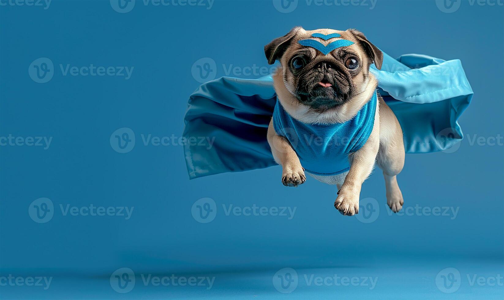 AI generated Superhero pug in blue flying photo
