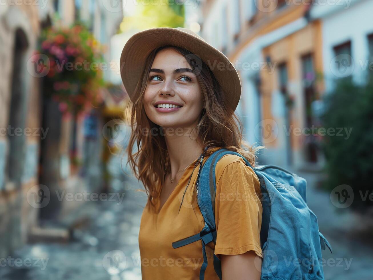AI generated Joyful woman touring a new city photo